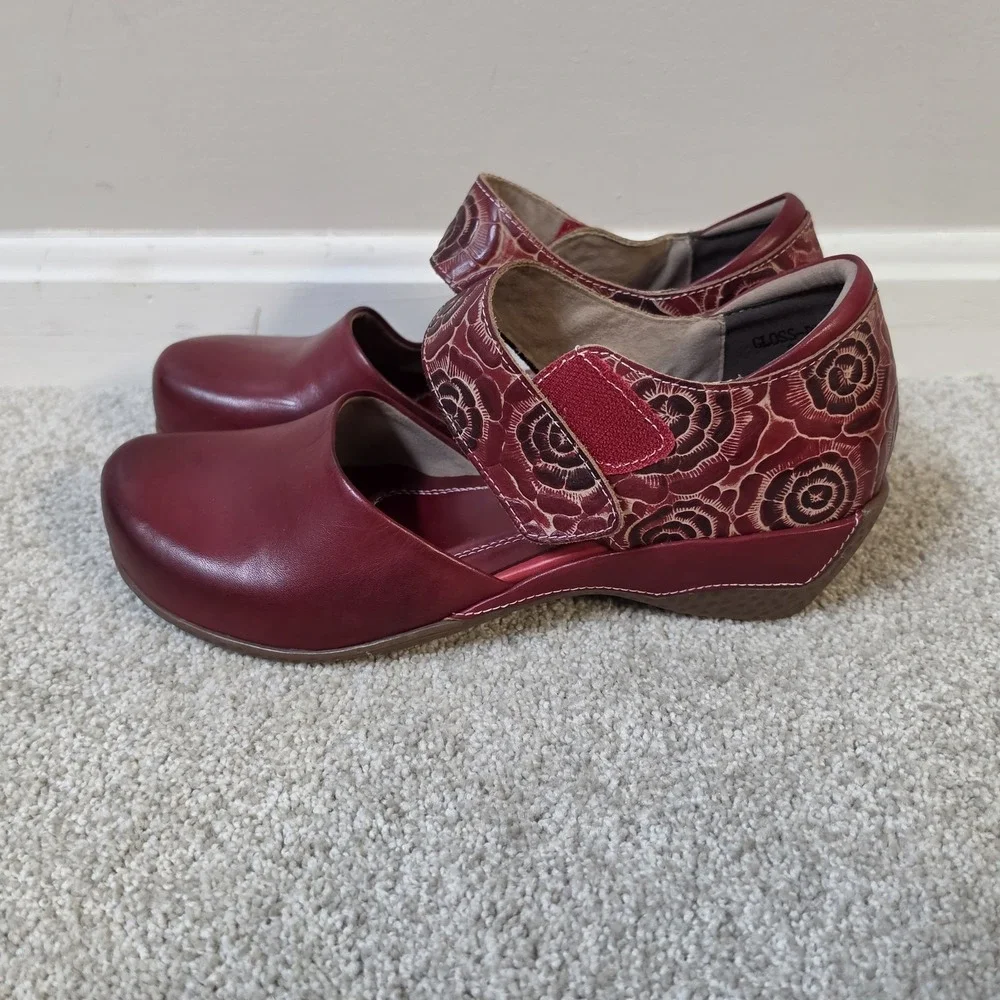 Spring Step L'Artiste Gloss Pansy Red Floral Mary Jane Comfort‎ Shoes US 9.5-10